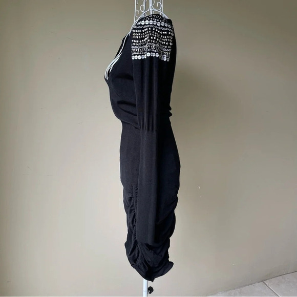 Vintage Arden B body on dress with beaded shoulders long sleeve black size S - Picture 4 of 9